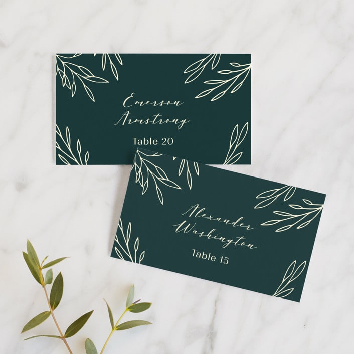 "Snippet" - Place Cards in Pine by Sarah Brown - Front with Free Guest Printing