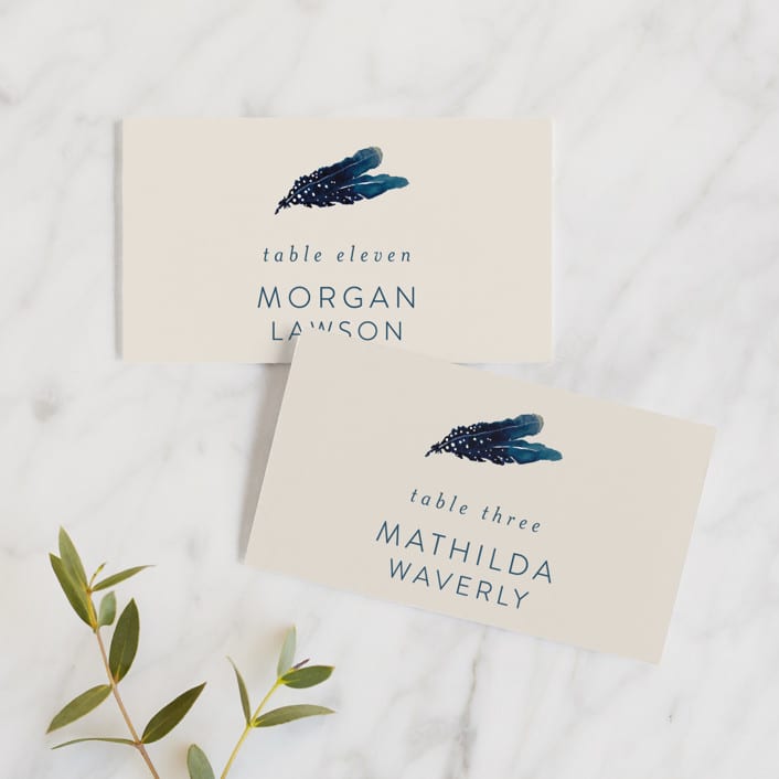 "Feathers" - Place Cards in Stone by Morgan Kendall - Front with Free Guest Printing