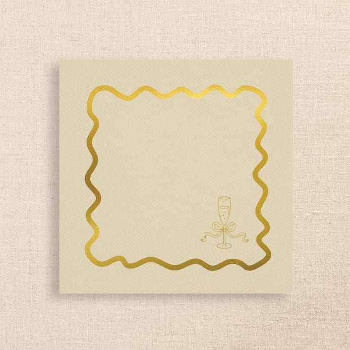 "Champagne Glass with Wavy Border Premium Cocktail Napkins" - Party Napkins in natural by Papel Custom Design