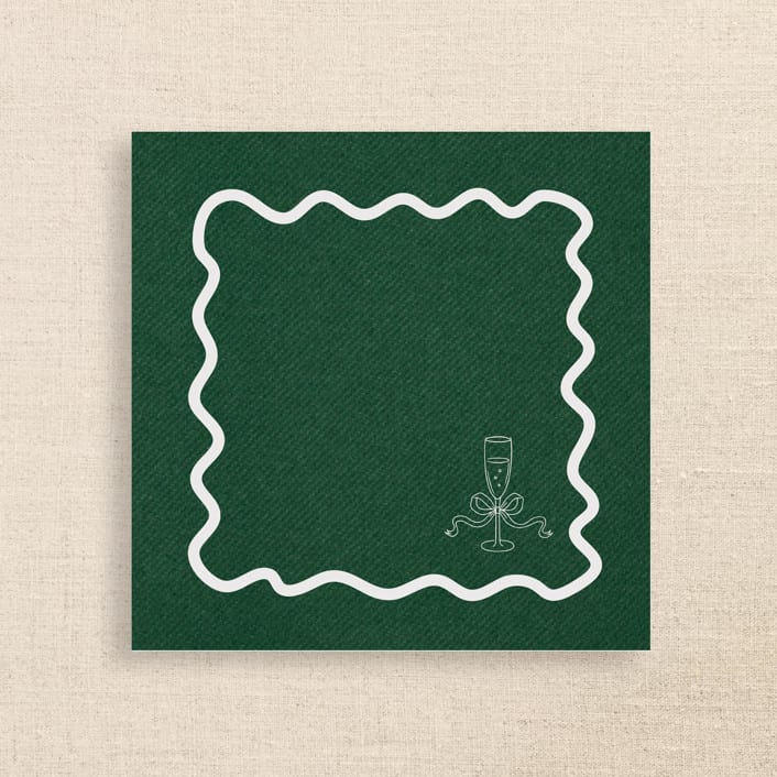 "Champagne Glass with Wavy Border Premium Green Cocktail Napkins" - Party Napkins in green by Papel Custom Design