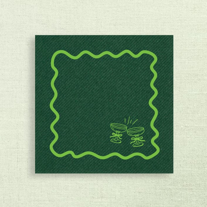 "Clinking Glasses Wavy Border Premium Cocktail Napkins" - Party Napkins in red by Papel Custom Design