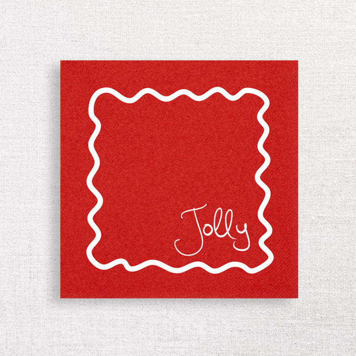 "Jolly Squiggle Border Premium Cocktail Napkins" - Party Napkins in red by Papel Custom Design