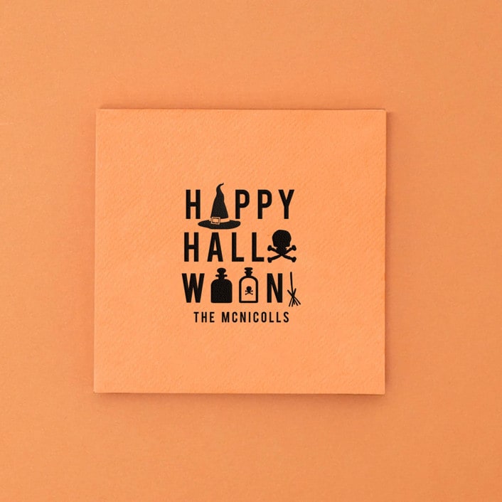 "Halloween Icons Napkin, Cocktail Size, Set Of 50" - Party Napkins in green by ForYourParty