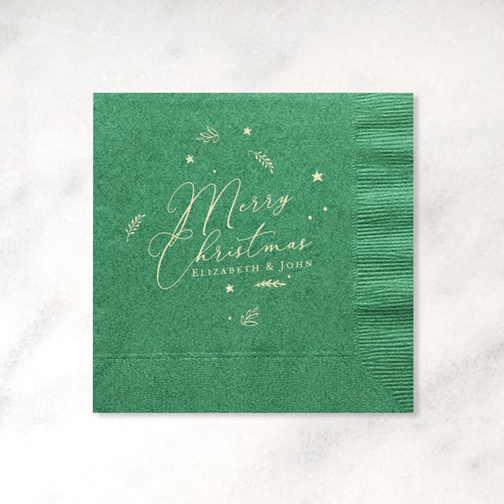 "Custom Merry Christmas Confetti Napkin, cocktail size, set of 100" - Party Napkins in green by ForYourParty