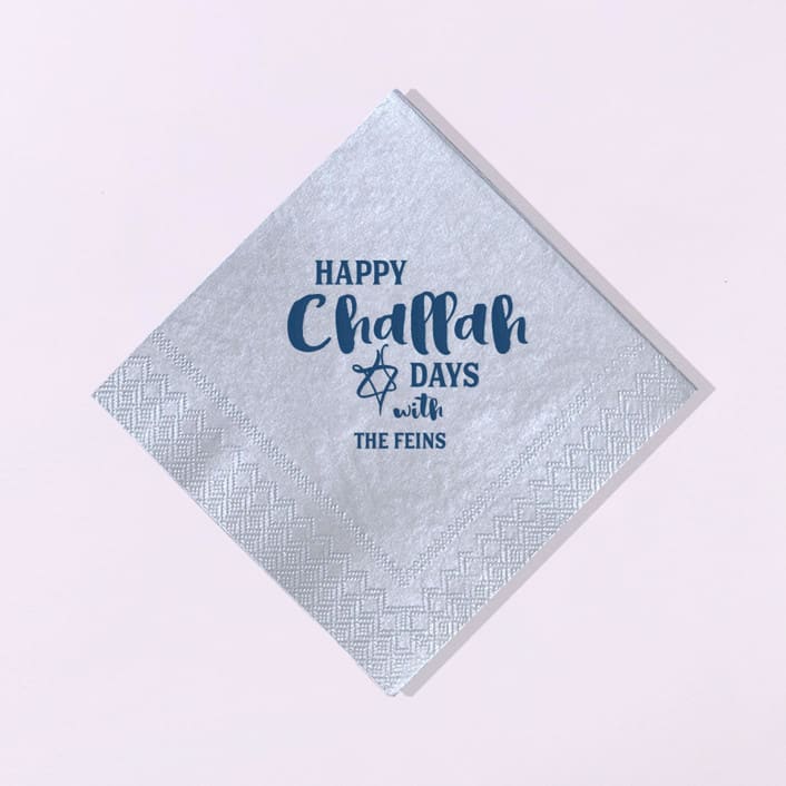"Custom Happy Challah Days Napkin, cocktail size, set of 100" - Party Napkins in blue by ForYourParty