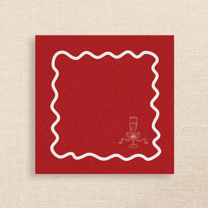 "Champagne Glass with Wavy Border Premium Red Cocktail Napkins" - Party Napkins in red by Papel Custom Design