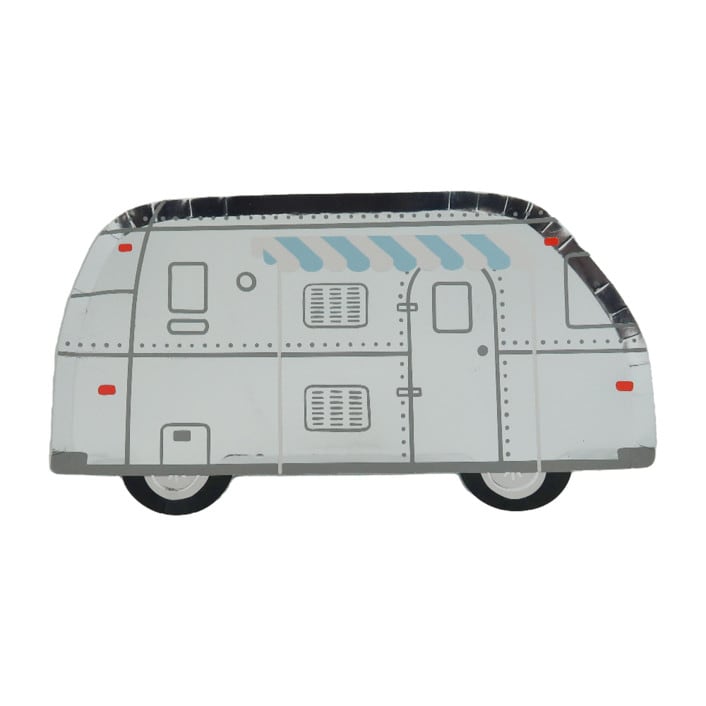 "Camp Explorer RV Large Plates - Set of 8" - Party Plates and Bowls in silver by Jollity and Co
