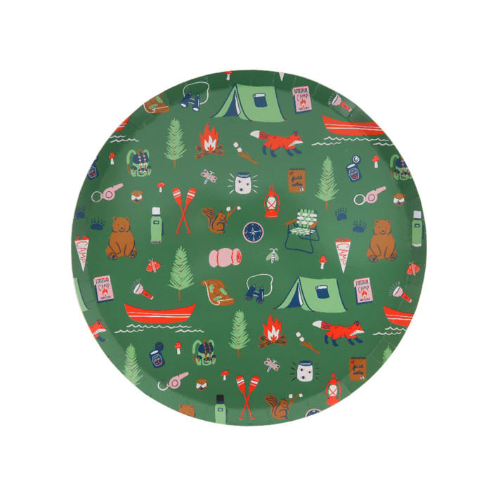 "Camp Explorer Camp Pattern Large Plates - Set of 8" - Party Plates and Bowls in multicolorassorted-colors by Jollity and Co