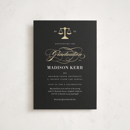 "Law Degree" - Graduation Party Invitations in Ink by Jill Means - Front