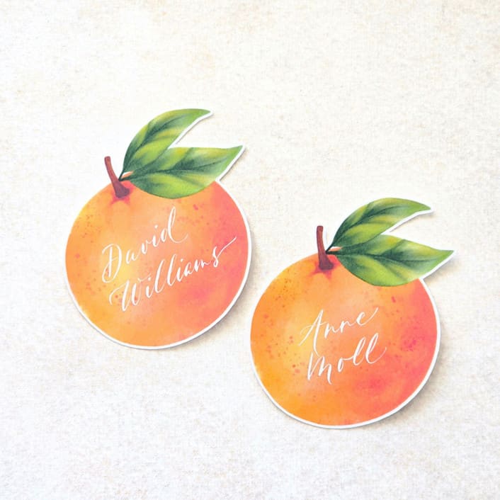 "Watercolor Orange Place Cards-Personalized Set of 10" - Party Place Cards in orange by Inkspiringletters