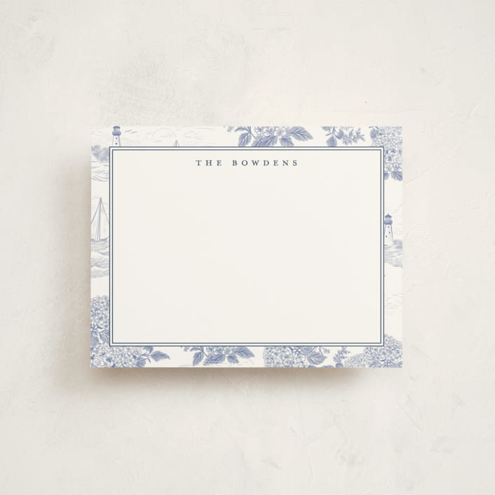 "Coastal Toile" - Personalized Stationery Cards in Periwinkle by Jenna Holcomb - Front