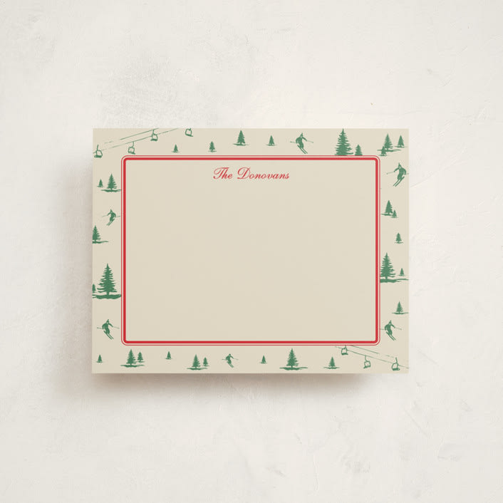 "Ski Time" - Personalized Stationery Cards in Sage by Jen Ramsey - Front