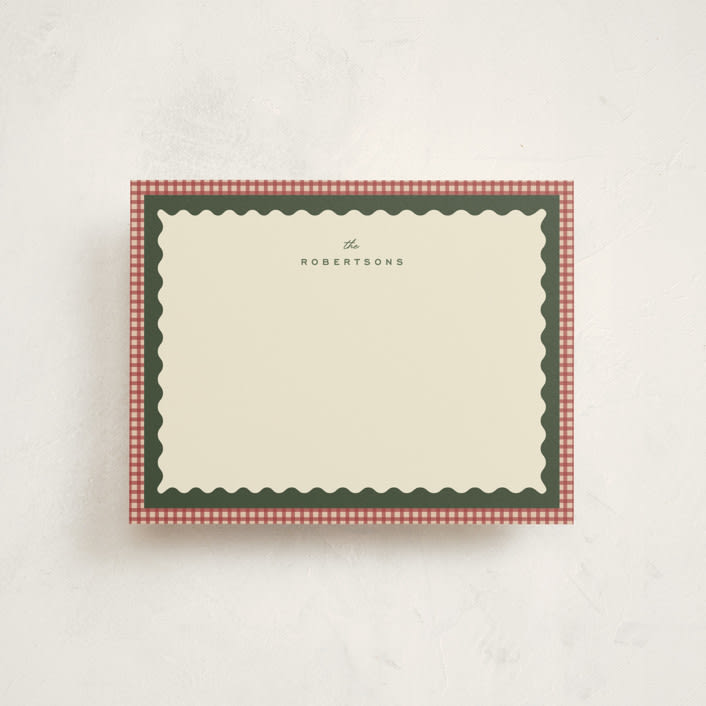 "gingham layers" - Personalized Stationery Cards in Cranberry by Ellen Schlegelmilch - Front