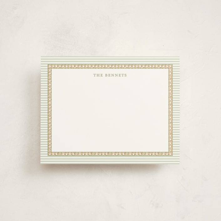 "Woven Pine" - Personalized Stationery Cards in Pine by Bayberry Kate - Front