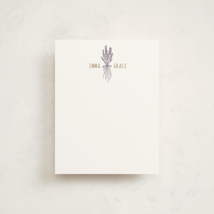 "Lavender Bouquet" - Personalized Stationery Cards in Lavender by Katie - Front