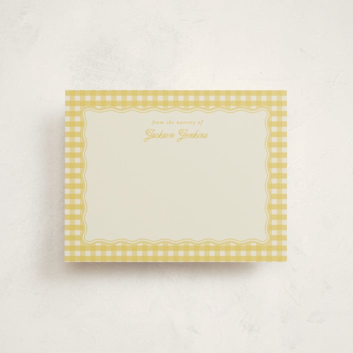 "Scalloped Gingham" - Personalized Stationery Cards in Lemonade by Brianne Larsen - Front