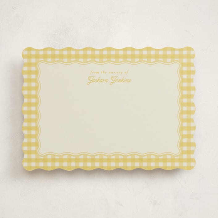 "Scalloped Gingham" - Personalized Stationery Cards in Lemonade by Brianne Larsen - Front