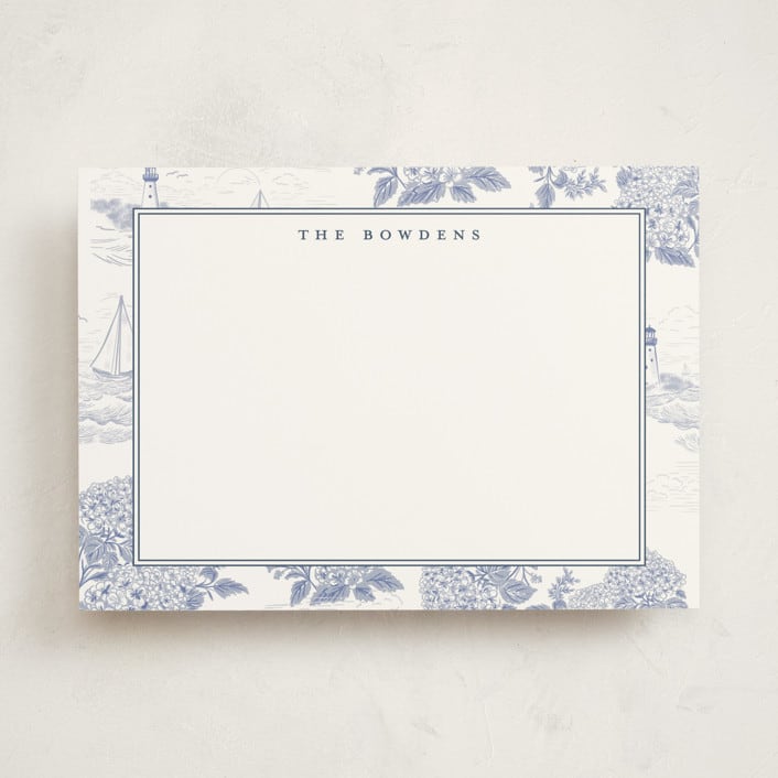"Coastal Toile" - Personalized Stationery Cards in Periwinkle by Jenna Holcomb - Front