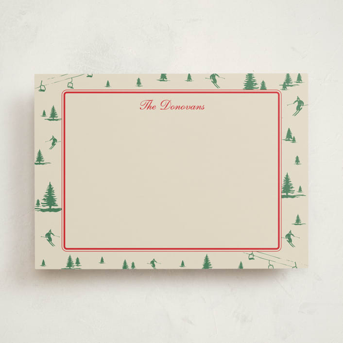 "Ski Time" - Personalized Stationery Cards in Sage by Jen Ramsey - Front