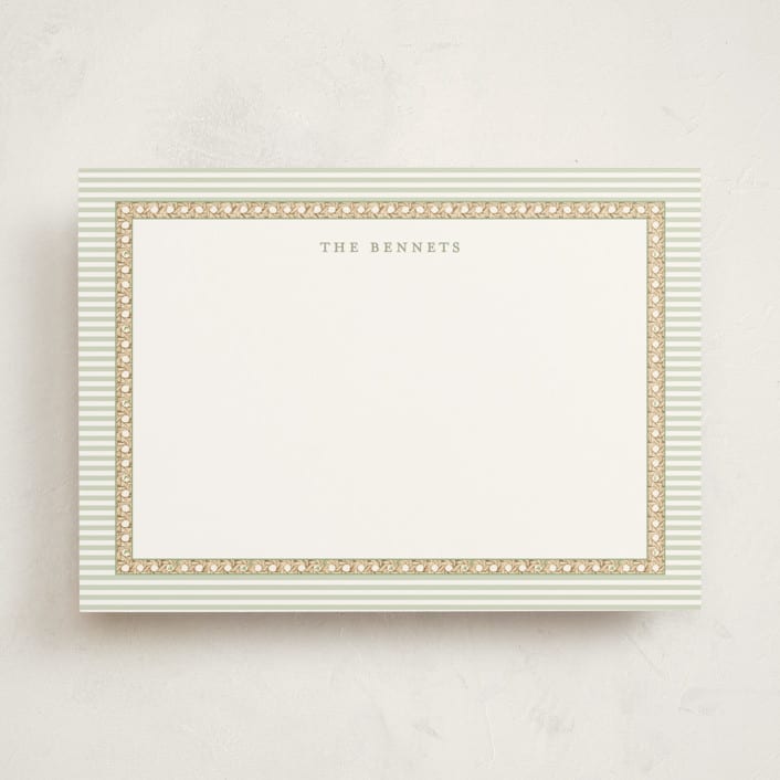 "Woven Pine" - Personalized Stationery Cards in Pine by Bayberry Kate - Front