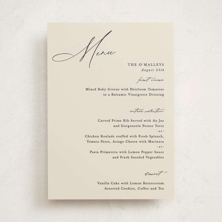 "Scripted Names" - Party Menus in Ecru by Hooray Creative - Front