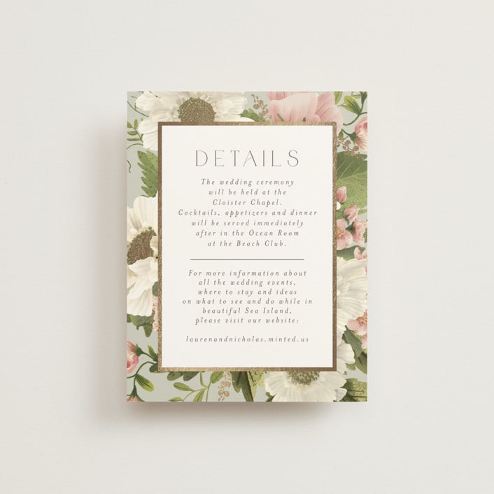 "Floral Tribute" - Reception Cards in Moss by Chris Griffith - Front
