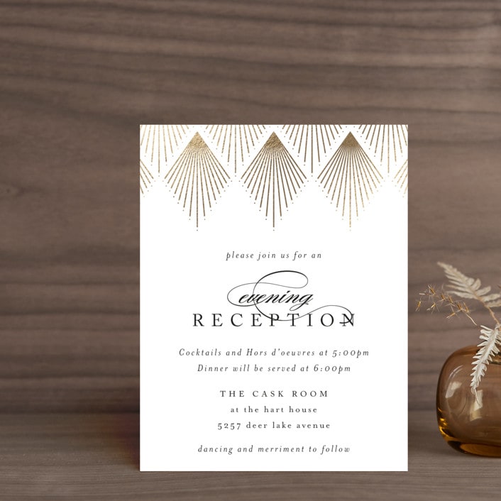 "Deco Fan Border" - Reception Cards in Snow by Kelly Schmidt - Front