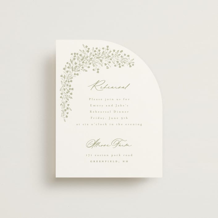 "Villa" - Rehearsal Dinner Cards in Leaf by Kristie Kern - Front