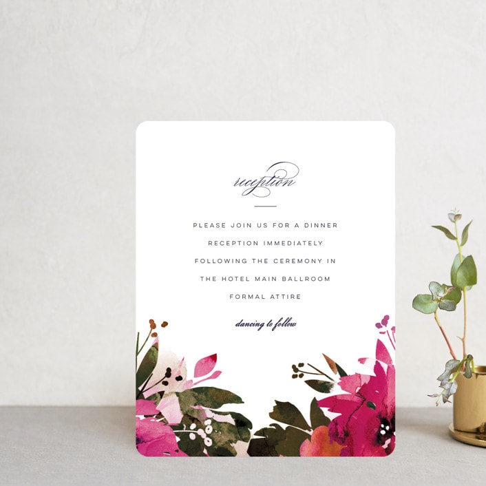 "Peeking Florals" - Reception Cards in Fuchsia by Lori Wemple - Front
