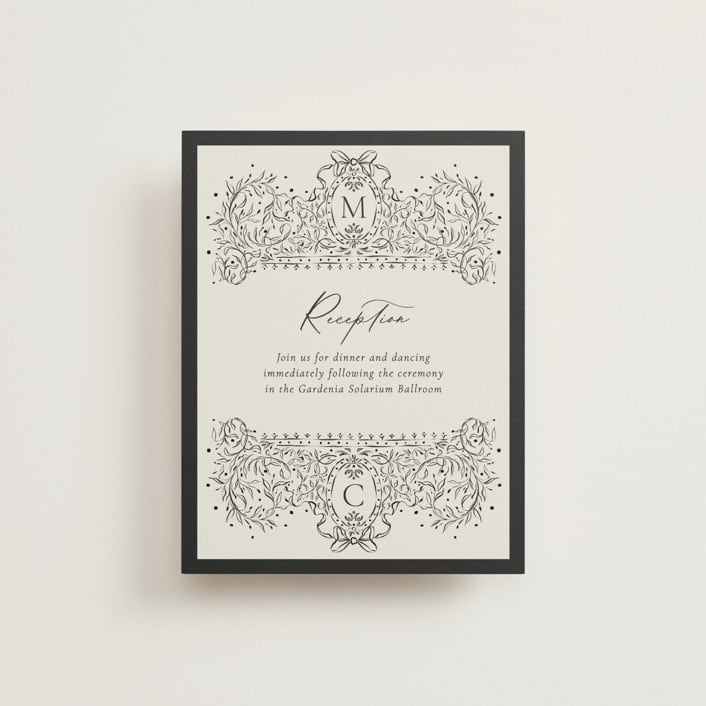 "Ornate sketched frame" - Reception Cards in Latte by Jackie Crawford - Front