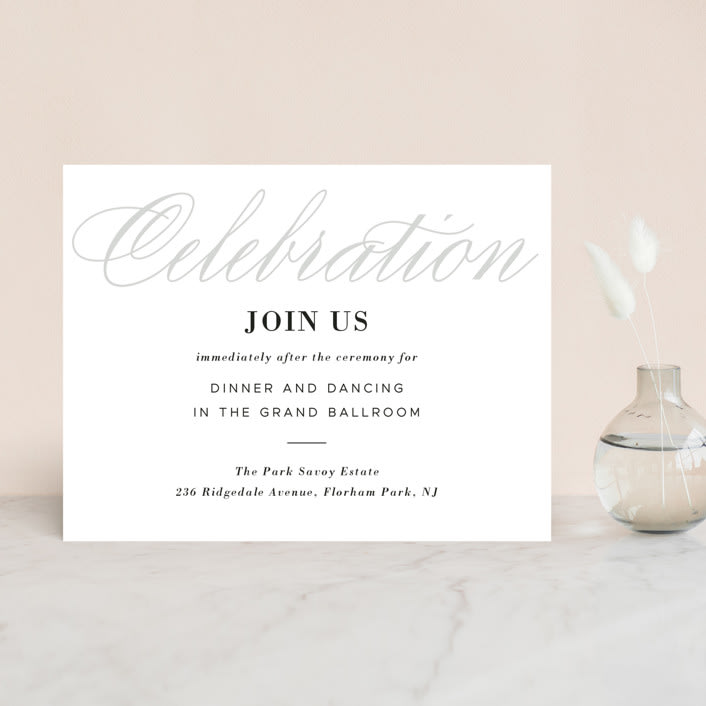"Elegant Initials" - Reception Cards in Smoke by Sandra Picco Design - Front