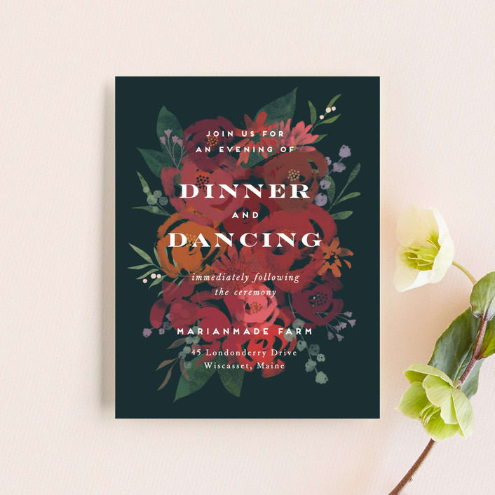 "Midnight Garden" - Reception Cards in Deep Sea by Jennifer Wick - Front
