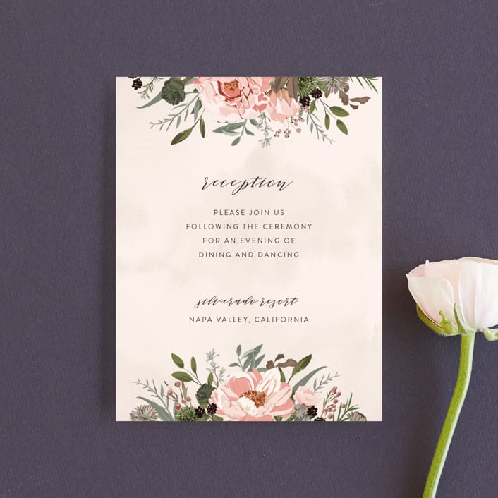 "Desert Blooms" - Reception Cards in Blush by Susan Moyal - Front