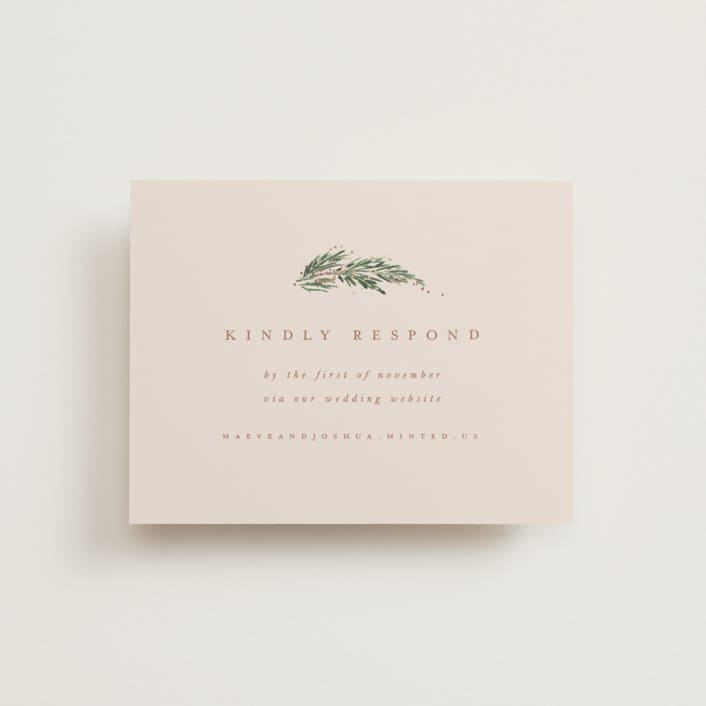 "Winter Garland" - Foil-Pressed RSVP Online Enclosure Cards in Latte by Leah Bisch - Front