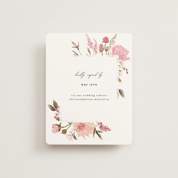 "Lush" - Foil-Pressed RSVP Online Enclosure Cards in Blush by Susan Moyal - Front