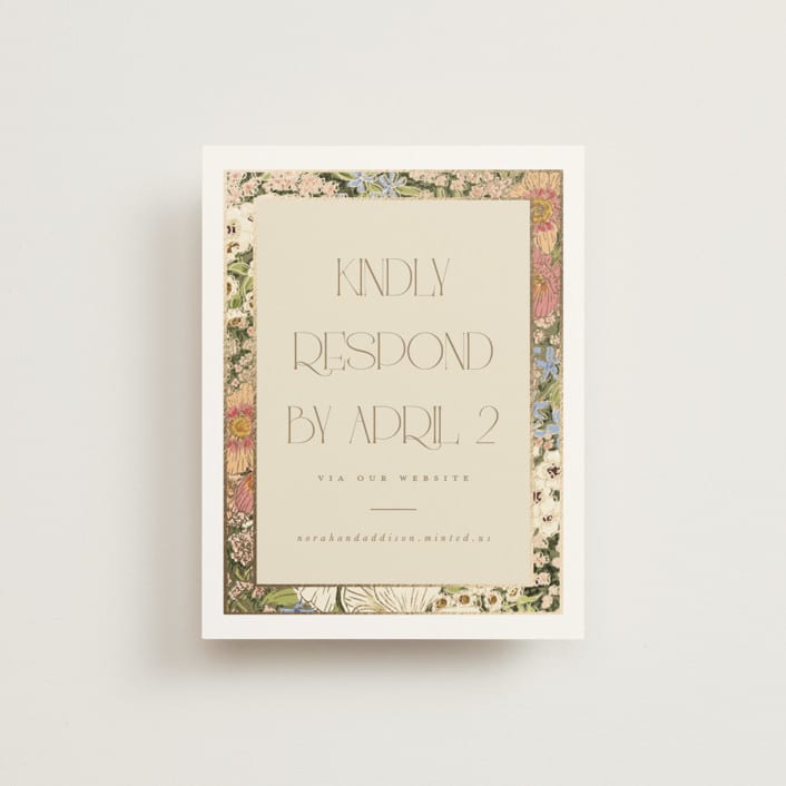 "In The Garden" - Foil-Pressed RSVP Online Enclosure Cards in Sherbert by Leah Bisch - Front