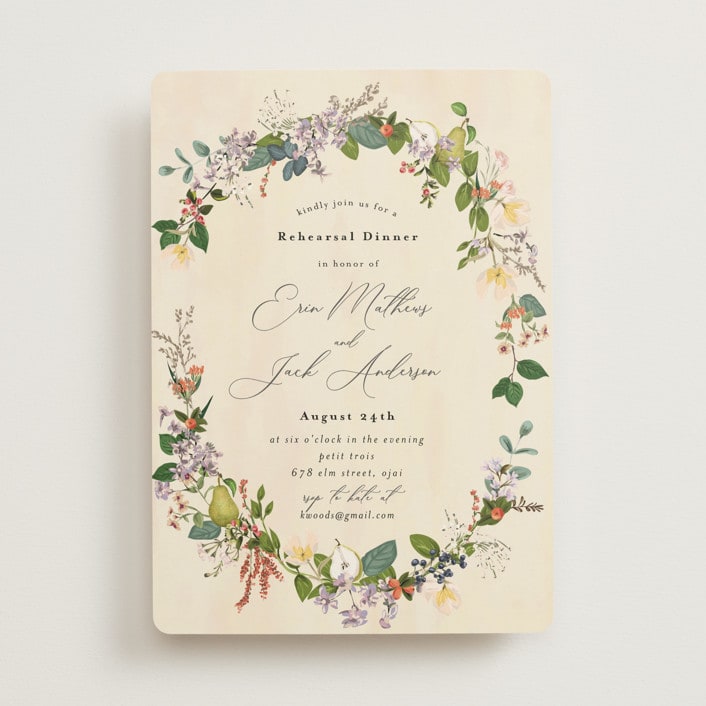 "Fruits & Floral" - Rehearsal Dinner Invitations in Champagne by Susan Moyal - Front