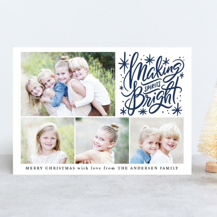 "Spirits Bright" - Retired Holiday Cards in Navy by Jamie Schultz Designs - Front