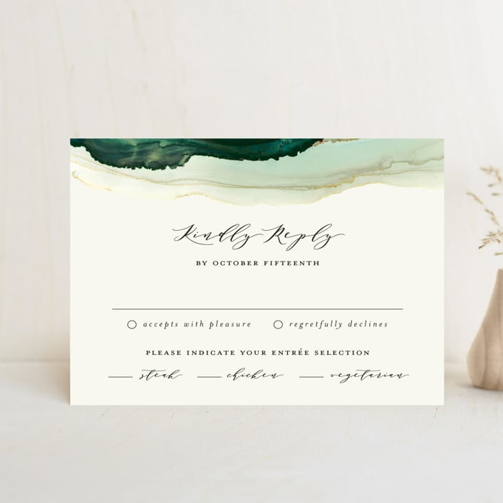 "Flow" - RSVP Postcards in Emerald by Three Kisses Studio - Front