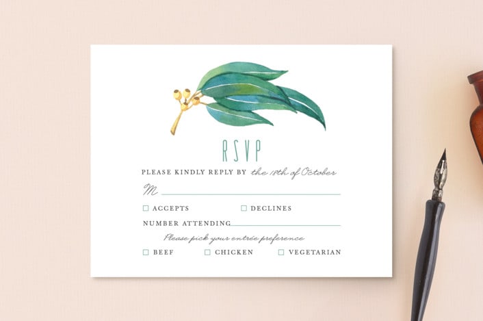 "Eucalyptus Leaves" - RSVP Postcards in Eucalyptus by Shannon Chen of Four Wet Feet Studio - Front