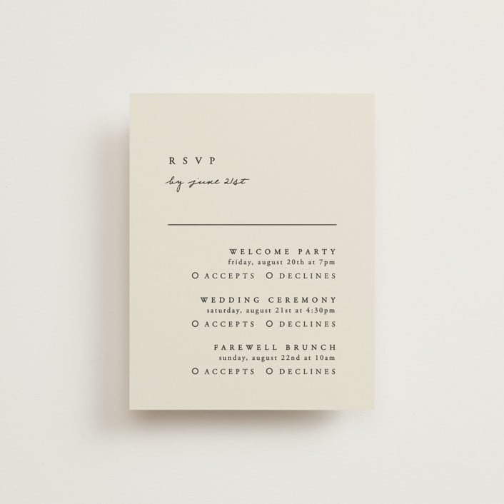 "Simply" - Multi-Event RSVP Cards in Linen by Brianne Larsen - Front