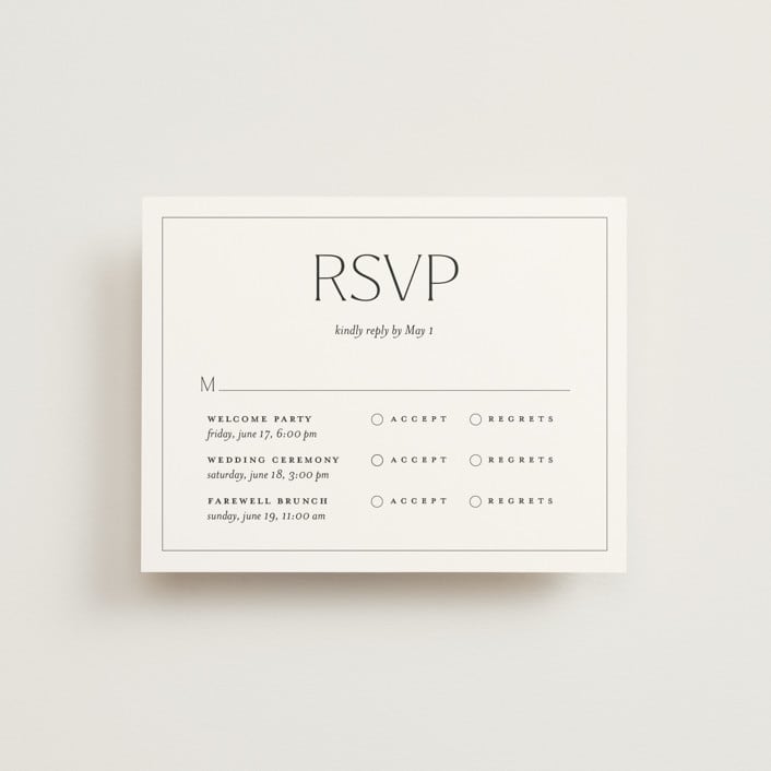 "Boutique" - Multi-Event RSVP Cards in Noir by Eric Clegg - Front