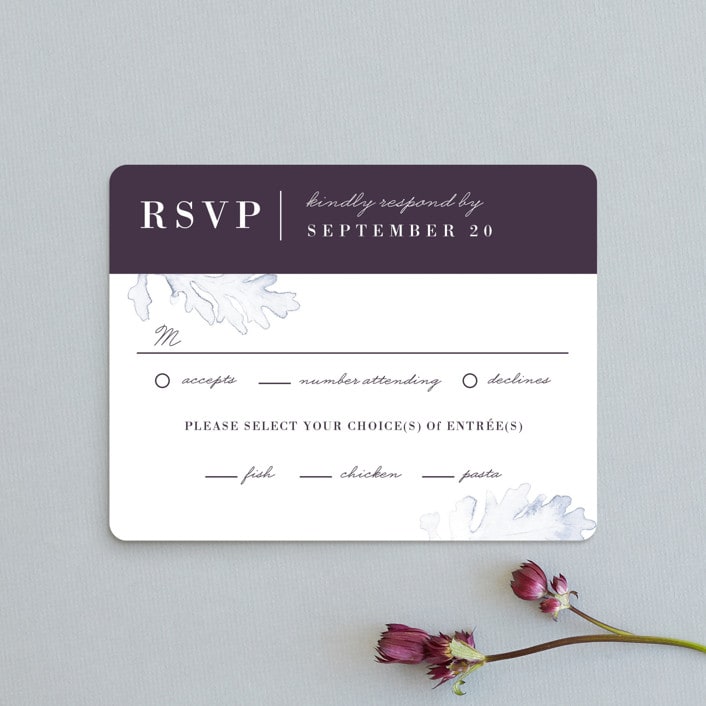 "Evening Bloom" - RSVP Cards in Eggplant by Snow and Ivy - Front