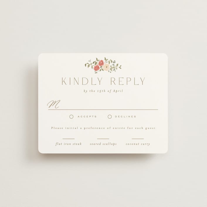 "Roses Crest" - RSVP Cards in Pomegranate by Everett Paper Goods - Front