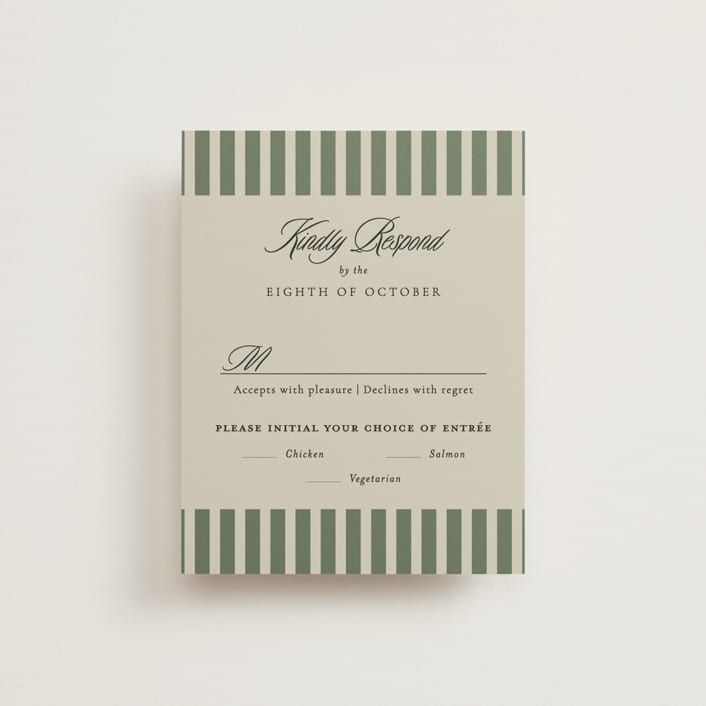 "Holiday Ribbon" - RSVP Cards in Ruby by Jackie Crawford - Front