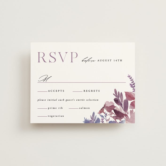 "Romantic Florals" - RSVP Cards in Violet by Hooray Creative - Front
