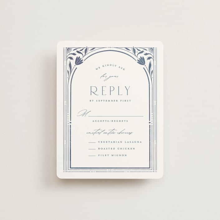 "Nouveau Frame" - RSVP Cards in Delphinium by Ashley DeMeyere - Front