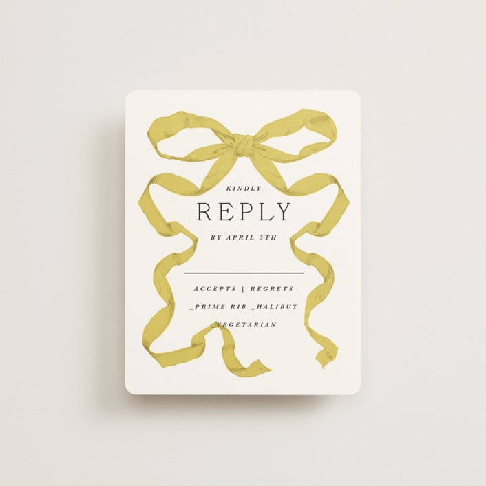 "Antique Ribbon" - RSVP Cards in Citrine by Olivia Kanaley Inman - Front