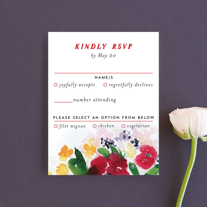 "Festive Floral" - RSVP Cards in Rose by Lindsay Megahed - Front