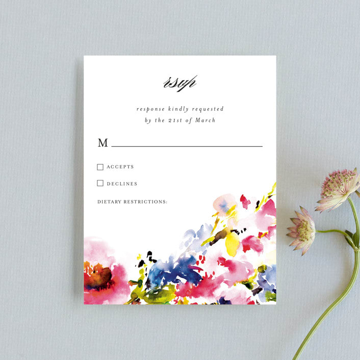 "Technicolor Flora" - RSVP Cards in Poppy by Angela Marzuki - Front